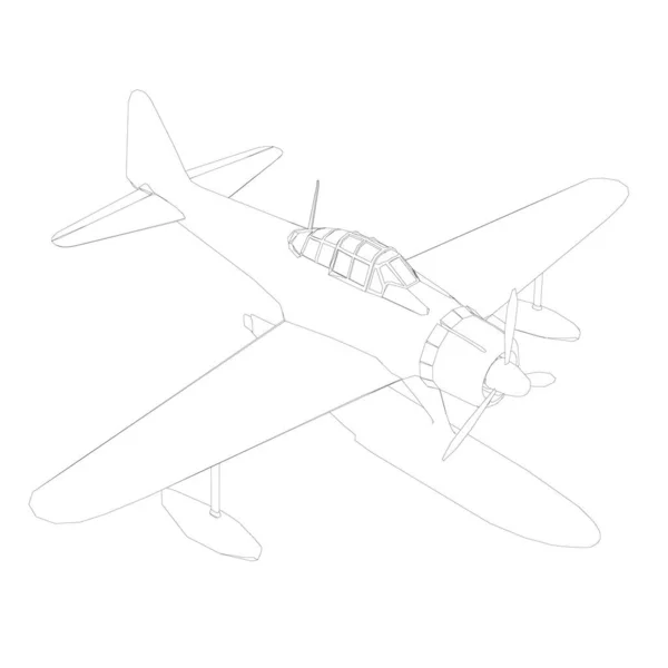 Airplane contour for landing on water. Isometric view. Vector illustration — Stock Vector
