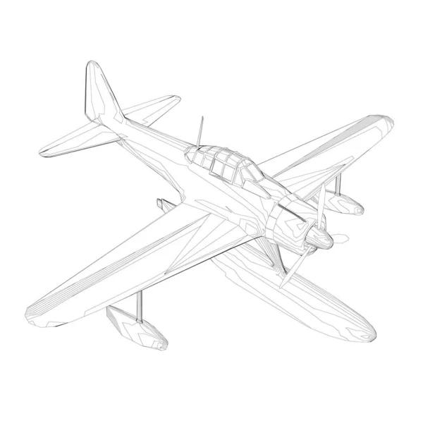 Wireframe ενός παλιού αεροπλάνου για προσγείωση και απογείωση από το νερό. Ισομετρική άποψη. 3D. Εικονογράφηση διανύσματος — Διανυσματικό Αρχείο