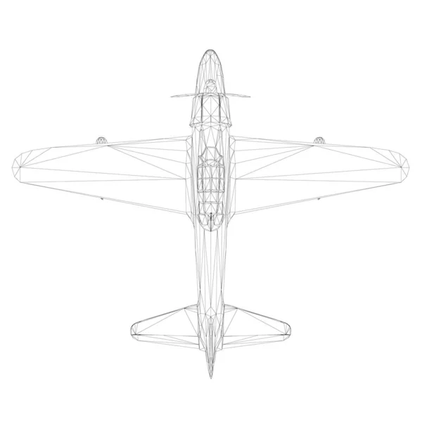 Wireframe ενός παλιού αεροπλάνου για προσγείωση και απογείωση από το νερό. Θέα από ψηλά. 3D. Εικονογράφηση διανύσματος — Διανυσματικό Αρχείο