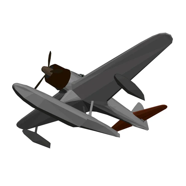 Avião velho poli baixo para aterrissar e decolar da água. Vista inferior. 3D. Ilustração vetorial — Vetor de Stock