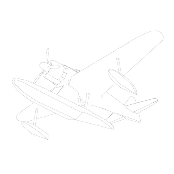 Contorno del avión para aterrizar en el agua. Vista de abajo. Ilustración vectorial — Archivo Imágenes Vectoriales