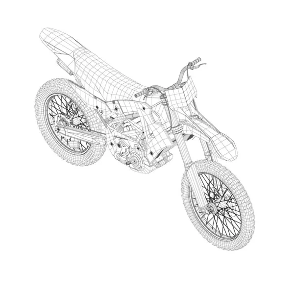 Wireframe de uma motocicleta de esportes de linhas pretas em um fundo branco. Vista isométrica. 3D. Ilustração vetorial —  Vetores de Stock