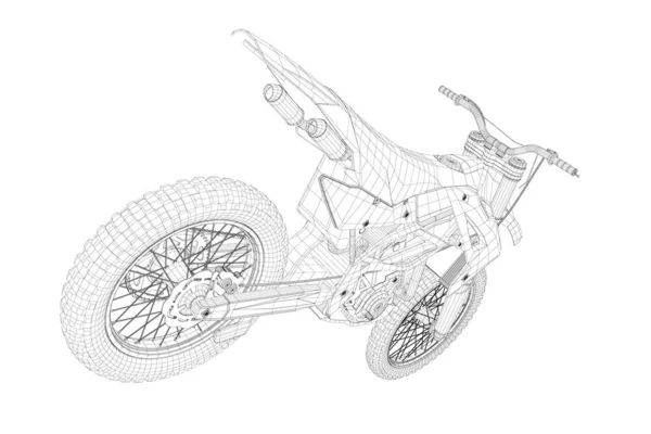 Wireframe de uma motocicleta de esportes de linhas pretas em um fundo branco. Vista prospectiva. 3D. Ilustração vetorial —  Vetores de Stock