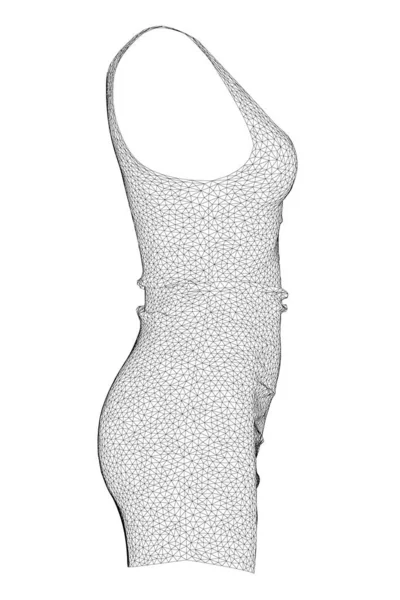 Beyaz arkaplandaki siyah çizgilerden yapılmış kısa bir elbisenin teli. Yan görüş. Üç boyutlu. Vektör illüstrasyonu — Stok Vektör