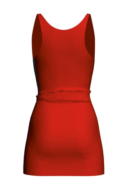 Детальное платье со складками на невидимом манекене. Красное многоугольное платье. Сзади. 3D. Векторные иллюстрации — стоковый вектор