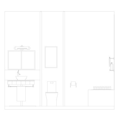 Beyaz arka planda siyah çizgilerden oluşan bir banyo. Ön manzara. Vektör illüstrasyonu