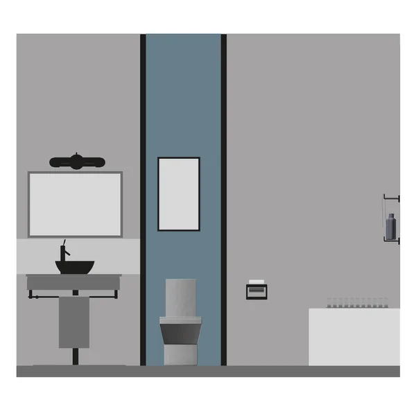 Interior kamar mandi sederhana. Pemandangan depan. Gaya kamar mandi datar. Ilustrasi vektor - Stok Vektor