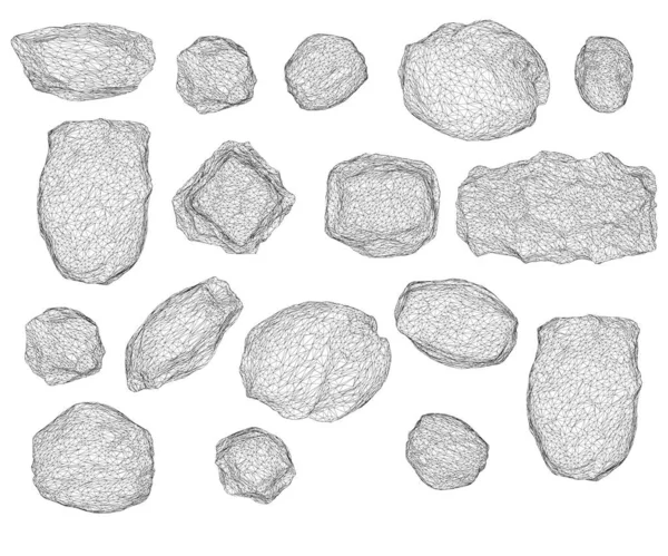 Ditata dengan batu dengan bentuk yang berbeda Terisolasi pada latar belakang putih. Kerangka batu. 3D. Ilustrasi vektor - Stok Vektor