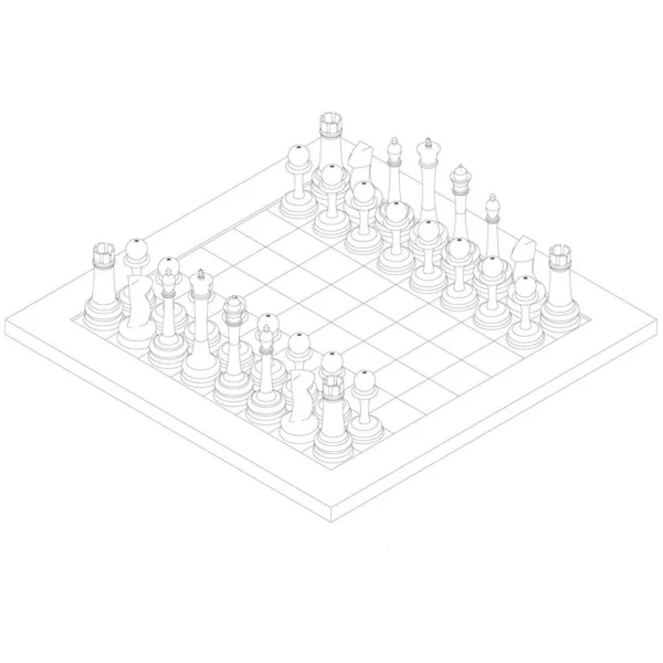 Контур шахматной доски с черными линиями на белом фоне. Изометрический вид. Векторная иллюстрация — стоковый вектор