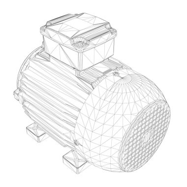 Beyaz zemin üzerinde siyah çizgilerden yapılmış elektrikli motor kablosu. Isome Manzarası. Üç boyutlu. Vektör illüstrasyonu