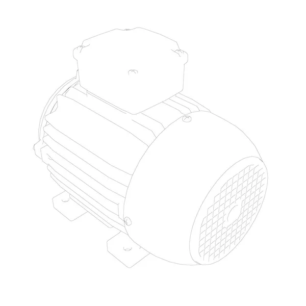 The contour of an electric motor from black lines on a white background. Isometric view. Vector illustration — Stock Vector