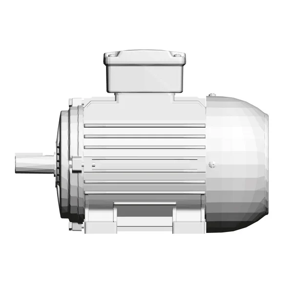 Low poly electric motor made of black lines on a white background. Side view. 3D. Vector illustration — Stock Vector