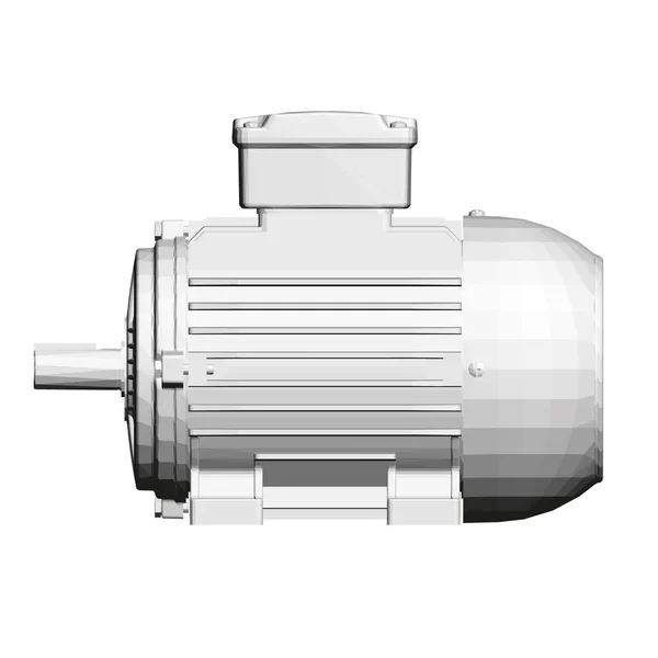 Lage poly elektromotor gemaakt van zwarte lijnen op een witte achtergrond. Zijaanzicht. Een 3D. Vectorillustratie — Stockvector