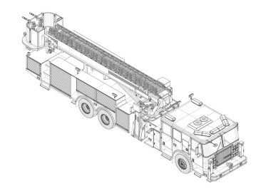 Beyaz arka planda siyah çizgilerden izole edilmiş itfaiye arabası teli. Isome Manzarası. Vektör illüstrasyonu