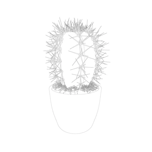 Kontur kaktusa w garnku z czarnych linii odizolowanych na białym tle. Ilustracja wektora — Wektor stockowy