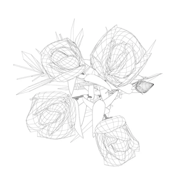 Rama drutu z różami z czarnych linii na białym tle. Widok z góry. 3D. Ilustracja wektora — Wektor stockowy
