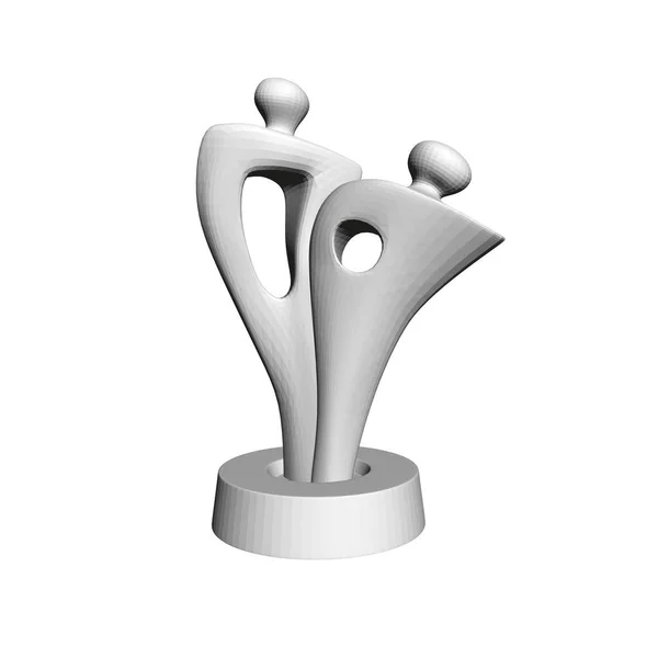 Modelo de uma estátua abstrata com duas formas humanas. A estátua é isolada sobre um fundo branco. 3D. Ilustração vetorial —  Vetores de Stock