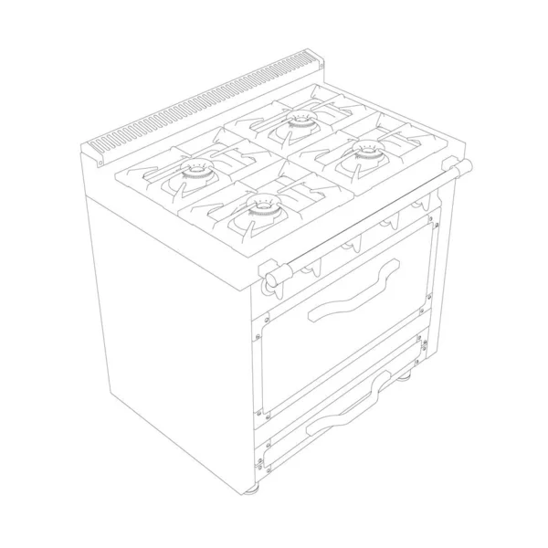 흰 바탕에 검은 선에서 분리 된 가스 스토브가 있었다. 뭔가 다른 관점이죠. 벡터 일러스트 — 스톡 벡터