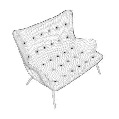 Beyaz arka planda siyah çizgilerden izole edilmiş kanepe teli. Isome Manzarası. Üç boyutlu. Vektör illüstrasyonu