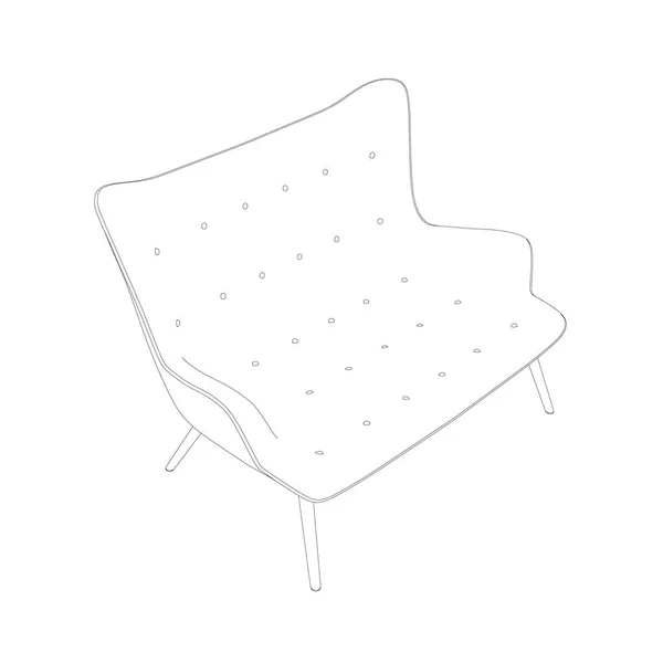 Контур дивана из черных линий изолирован на белом фоне. Изометрический вид. Векторная иллюстрация — стоковый вектор