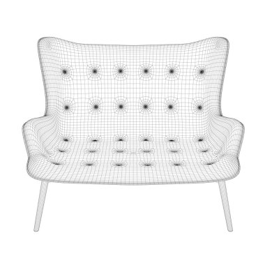 Beyaz arka planda siyah çizgilerden izole edilmiş kanepe teli. Ön manzara. Üç boyutlu. Vektör illüstrasyonu