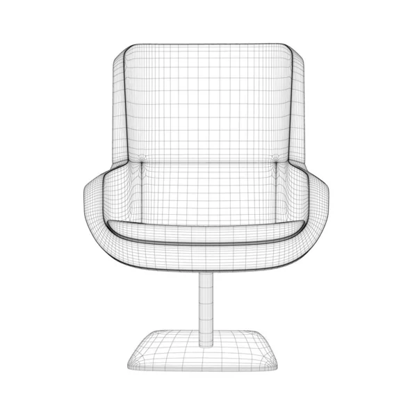 Wireframe μιας άνετης καρέκλας από μαύρες γραμμές που απομονώνονται σε λευκό φόντο. Μπροστά. 3D. Εικονογράφηση διανύσματος — Διανυσματικό Αρχείο