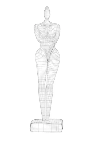 Wireframe di statua femminile astratta da linee nere isolate su sfondo bianco. 3D. Illustrazione vettoriale — Vettoriale Stock