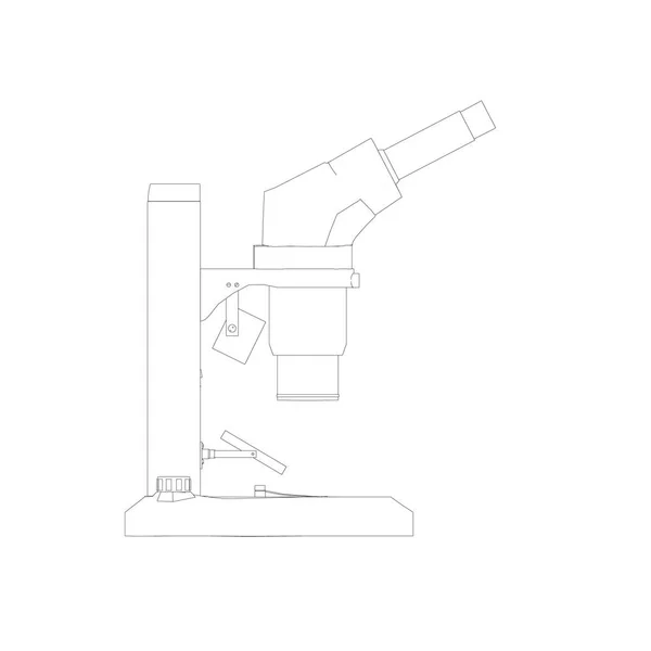 Περίγραμμα μικροσκοπίου από μαύρες γραμμές που απομονώνονται σε λευκό φόντο. Μικροσκόπιο. Πλευρική άποψη. Εικονογράφηση διανύσματος — Διανυσματικό Αρχείο