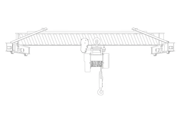 Contorno de elevación de grúa estacionaria a partir de líneas negras aisladas sobre fondo blanco. 3D. Vista frontal. Ilustración vectorial — Vector de stock