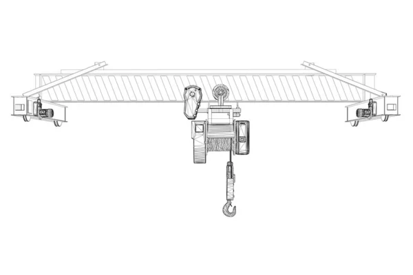 Wireframe di sollevamento gru stazionaria da linee nere isolate su sfondo bianco. 3D. Vista frontale. Illustrazione vettoriale — Vettoriale Stock