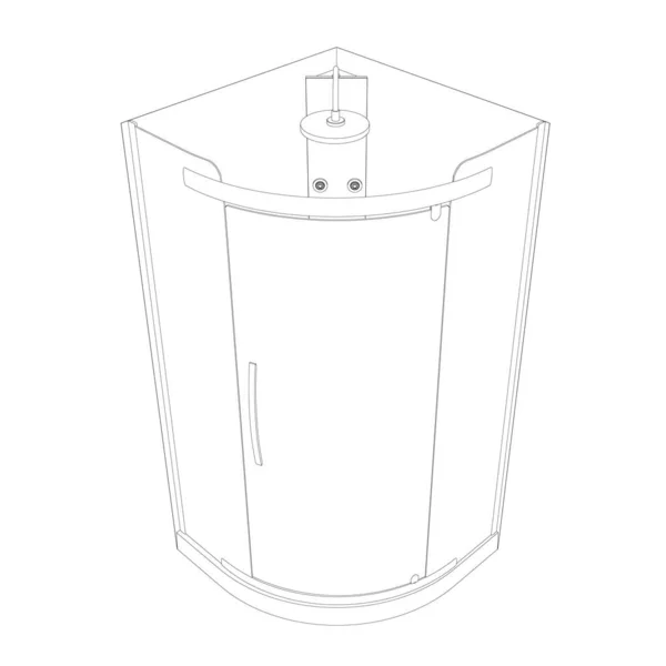 淋浴房轮廓从黑色线隔离在白色背景。等距视图。3D 。矢量说明 — 图库矢量图片