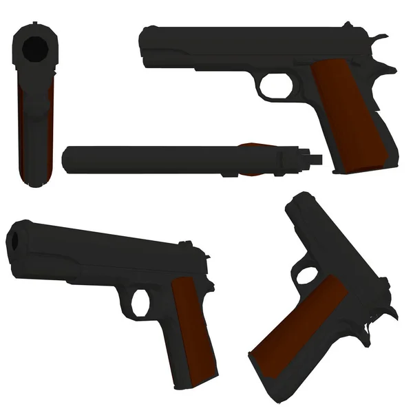 Conjunto com uma pistola de baixo poli Colt 1911.3D. Ilustração vetorial — Vetor de Stock