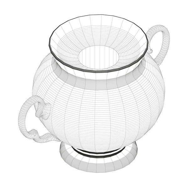 用白色背景隔离的黑色线条制成的老式装饰茶壶的线框。等距视图。3D 。矢量说明 — 图库矢量图片