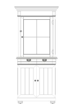 Beyaz arka planda izole edilmiş siyah çizgilerden kalma eski kabine teli. Ön manzara. Üç boyutlu. Vektör illüstrasyonu