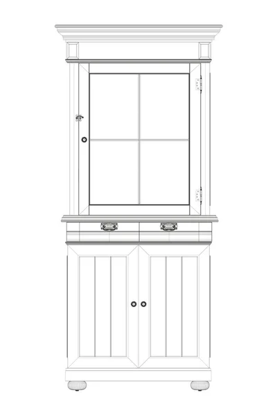 Vecchio wireframe cabinet da linee nere isolate su sfondo bianco. Vista frontale. 3D. Illustrazione vettoriale — Vettoriale Stock