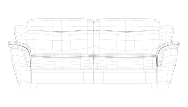 Провод многоугольного дивана из черных линий, изолированных на белом фоне. 3D. Векторная иллюстрация — стоковый вектор