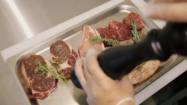 Cook Preparing Meat Grilling — Stock Video