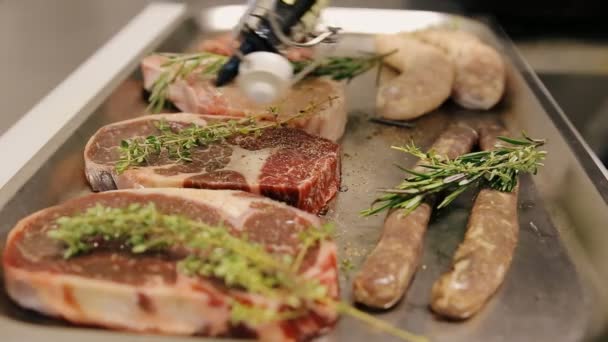 Cook Preparing Meat Grilling — Stock Video