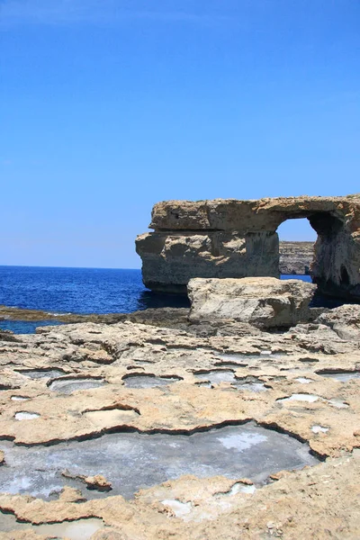 Azure Window Slavný Kamenný Oblouk Ostrově Gozo Malta — Stock fotografie