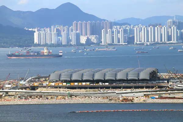 Hong Kong Oct 2017 Construcción Bahía Aeroportuaria Para Puente Zhuhai — Foto de Stock