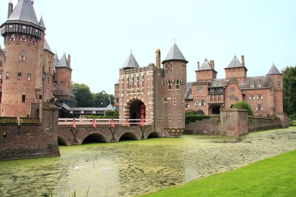 Zámek Haar Příkop Orientační Bod Středověký Hrad Nizozemsku — Stock fotografie