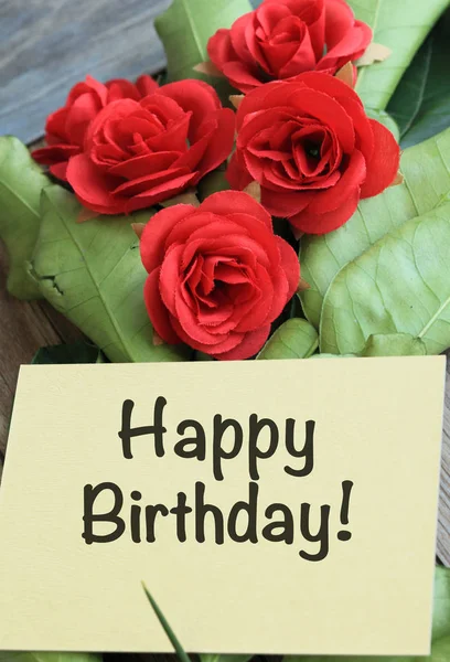 Cartão Aniversário Feliz Com Rosas Vermelhas — Fotografia de Stock