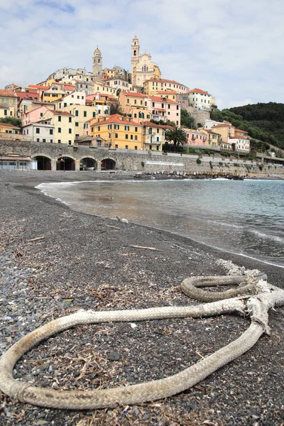 Old Town Cervo Its Beach Italian Riviera Italy — Stock Photo, Image