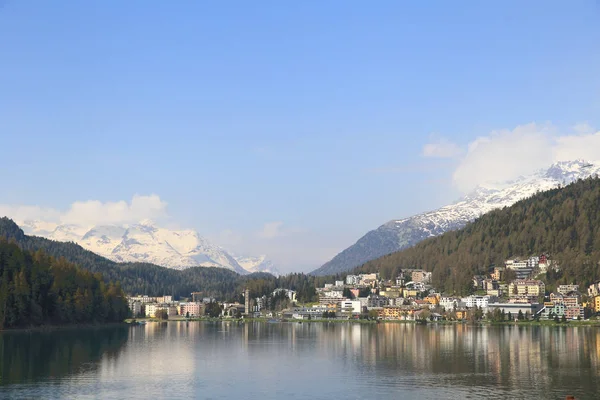 Panoramisch Uitzicht Stad Het Meer Van Sankt Moritz Zwitserland — Stockfoto