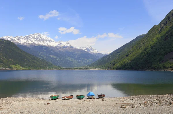 Paesaggio Sul Lago Poschiavo Lungo Passo Del Bernina Svizzera — Foto Stock