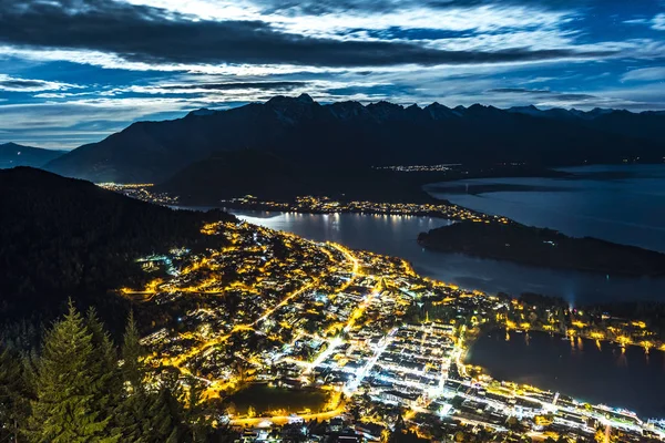 Vista Pájaro Las Luces Nocturnas Queenstown Isla Sur Nueva Zelanda —  Fotos de Stock