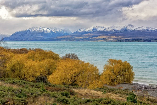 Góra Gotować Lake Pukaki Jesienią Wyspy Południowej Nowa Zelandia — Zdjęcie stockowe