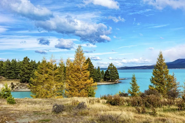 Colorido Lago Pukaki Outono South Island Nova Zelândia — Fotografia de Stock