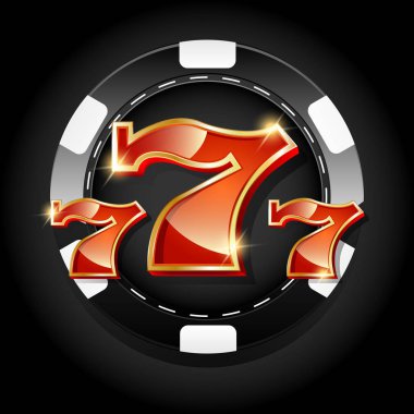 şanslı numaralar 777 siyah arka plan üzerinde renkli Casino belirteciyle tasarımını illüstrasyon vektör.