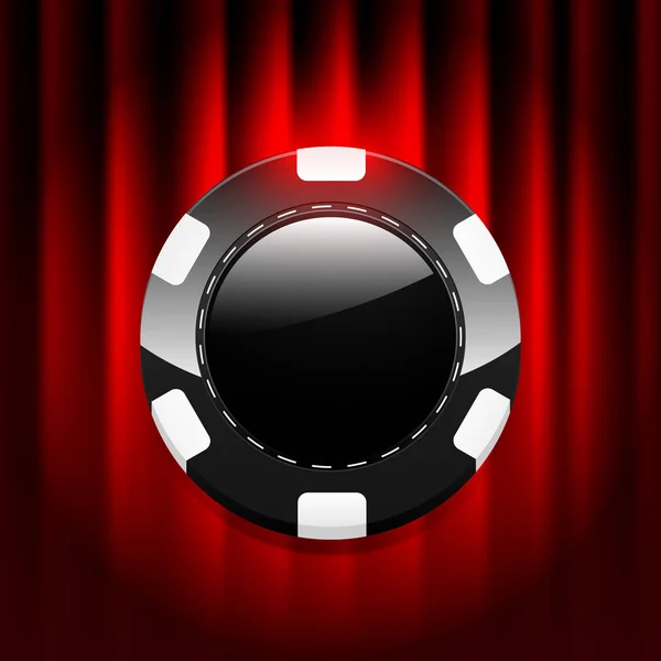 赤いカーテンの背景に黒のカジノ トークンのベクトル イラスト デザイン — ストックベクタ